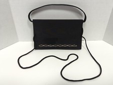 Vintage Ladies Evening Clutch Hand Bag Black Rhinestone Straps Magnet Closure