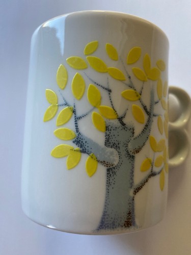 Blue Tree Yellow Leaves 2 Finger Coffee Tea Mug Stoneware 8 Oz Collectible Rare - Picture 2 of 12