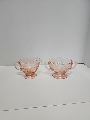 Vintage Bundesglas Sharon Creme & Zuckerkohl Rose rosa Depression Glas