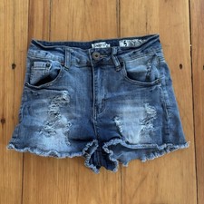 Indigo Rein Juniors Distressed Denim Cutoff Shorts Size 5 Blue Frayed Raw Hem