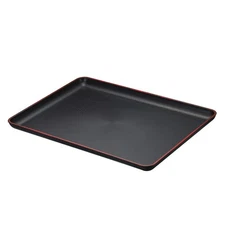Japanese Plastic Rectangular Food Serving Tray 13.9" x 10" Red, Black