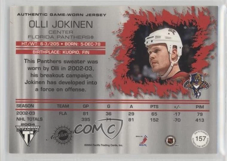 2003 Pacific Private Stock Titanium Authentic Game-Worn Jersey /875 Olli Jokinen - Image 2 of 2
