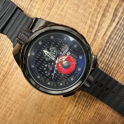 N-STYLE Chono-Style Black & Red Dial Oversized Men's Date Watch Rubber Band