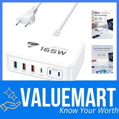 USB-C Ladegerät, 165W, 6 Ports, Schnellladung, Power Delivery, kompatibel mit...