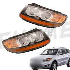 Pair Headlights Assembly Headlamps For 2007-2012 Hyundai Santa Fe 6 Pin Halogen