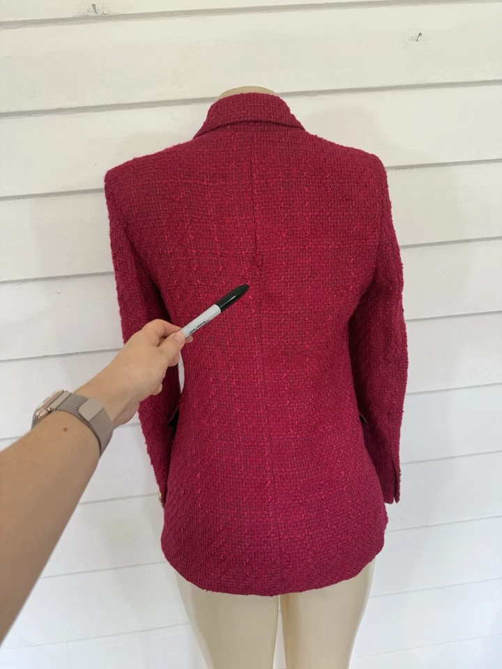 Blazer de tweed rosa fúcsia Zara peito duplo 7553/457 M botões dourados LEIA Novo com etiquetas - Imagem 2 de 4