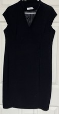 CALVIN KLEIN Black Cap Sleeve Wrap Sheath Midi Dress Sz 12 Classic Timeless