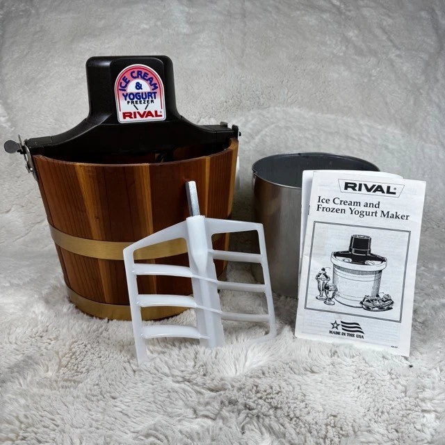 Vintage Rival Electric Ice Cream Frozen Yogurt Maker #8455 Wood Bucket 4 Qt. NEW