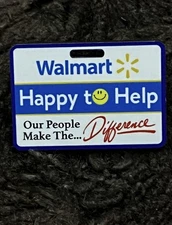 Rare Walmart Name Badge HAPPY TO HELP  Lapel Wood Pin