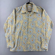 Vintage 70s Arrow Shirt Mens XL Blue Disco Dagger Collar Geometric Print Poly