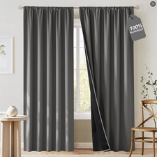 100 Blackout Curtains for Bedroom 84 Inches Long, Rod Pocket Thermal Curtains R