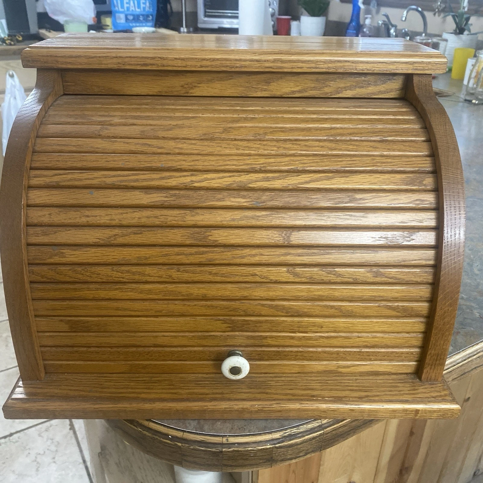Vintage Roll Top Bread Box Solid Wood Country Kitchen w/shelf
Opens in a new window or tab