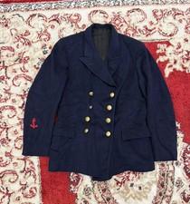 Vintage 40s WWII Swedish Mens Pea Coat Navy Wool 50s Golden Button Military