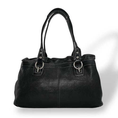 COACH Black Leather Tote Shoulder Embossed Logo Hand Bag DDP USA Shipping 4296 - Bild 3 von 7