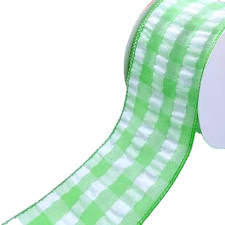 Spring Green White Gingham Bubbled Check 2.5" by 2 yds Wired Ribbon Farmhouse