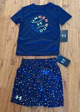 New Boy's Under Armour Short Sleeve Shirt Shorts, Size 4