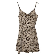 Sanctuary Tan and Black Cheetah Animal Print Wrap Mini Dress Size medium