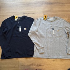 Lot Of 2 Carhartt Shirt Mens Small Blue Gray Thermal Henley TK4429 Relaxed Fit