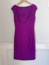 Ralph Lauren Fuschia Drape Neck Ruched Dress Size 12.