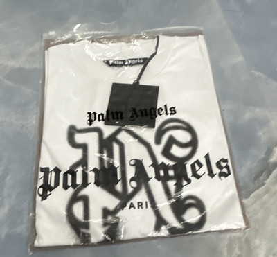 Palm Angels Men's White Cotton Jersey Crew Neck Graphic Logo T-Shirt Size L