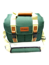 Excellent Condition Vintage Canon Camera Bag Green Tan w/Strap Medium Size