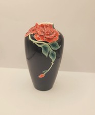 Franz Porcelain Vase FZ00002 Red Rose & Striking black High Gloss