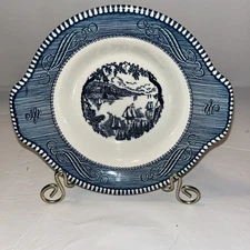 Royal  Currier and Ives Blue Lugged or Tab Handle Cereal Bowl