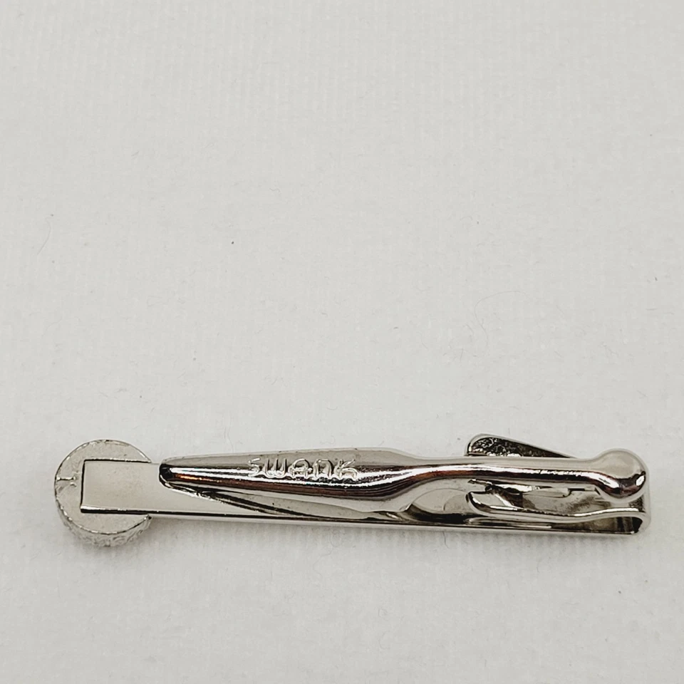 Clip de corbata vintage Swank tono plateado gris ojo de gato piedra texturizada Foto 4 de 4