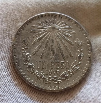 Mexico 1919 UN PESO Key Date Silver Mexican Coin