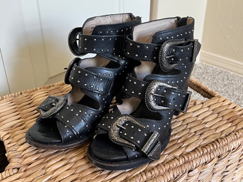 Freebird Women's Black Leather VIOLET Heels - Size 6M - Rare Find! - $250 Retail