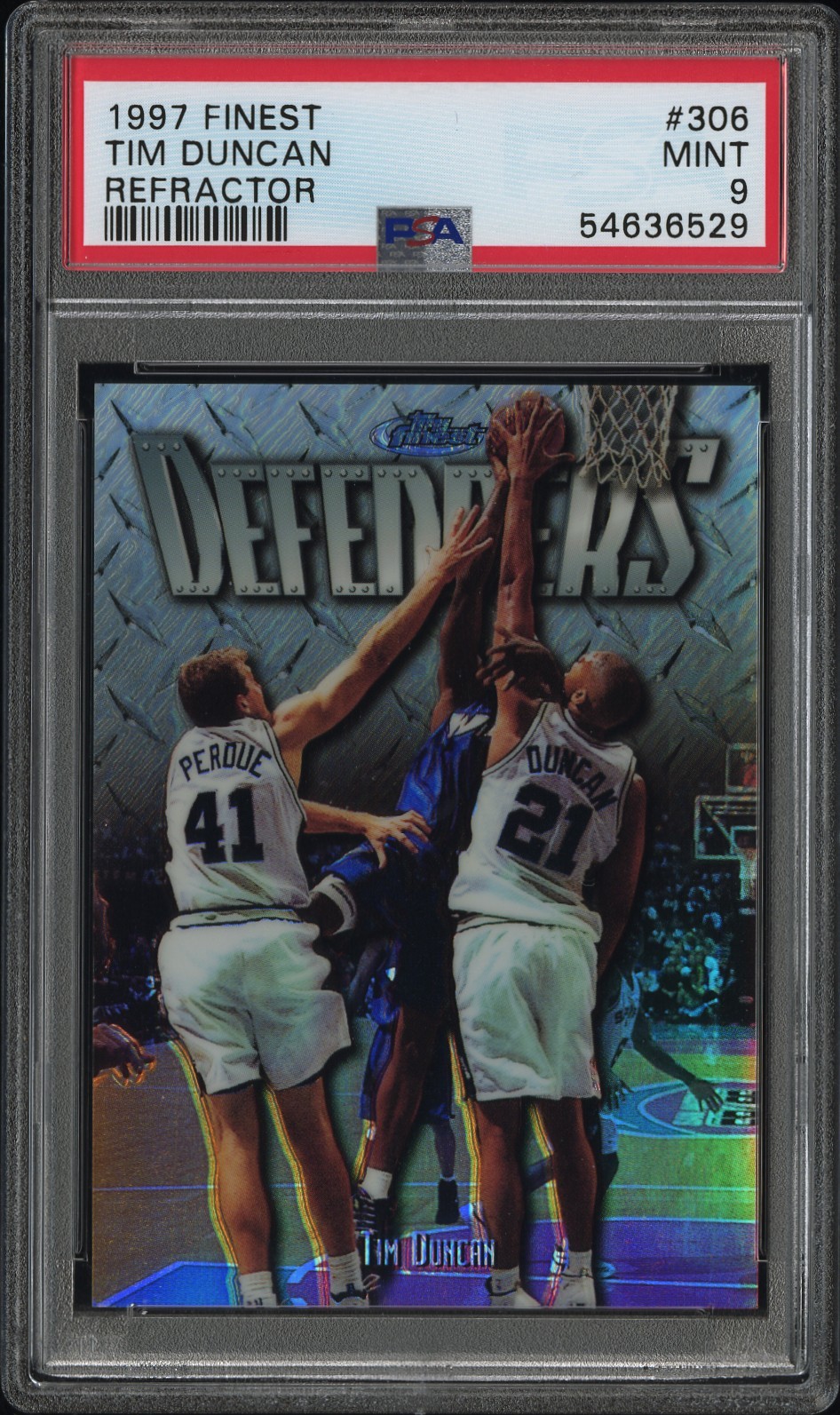 1997 FINEST REFRACTOR #306 TIM DUNCAN #/1090 PSA 9