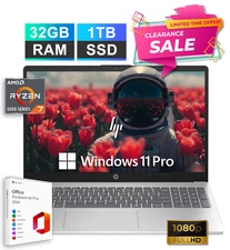 2025 HP Pavilion Laptop 15.6" 8-Core AMD Ryzen 7 32GB RAM & 1TB SSD Office PRO