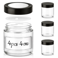 4 OzJars with Lids, 4 Pack Clear Small Jars with Black Lids Leakpro