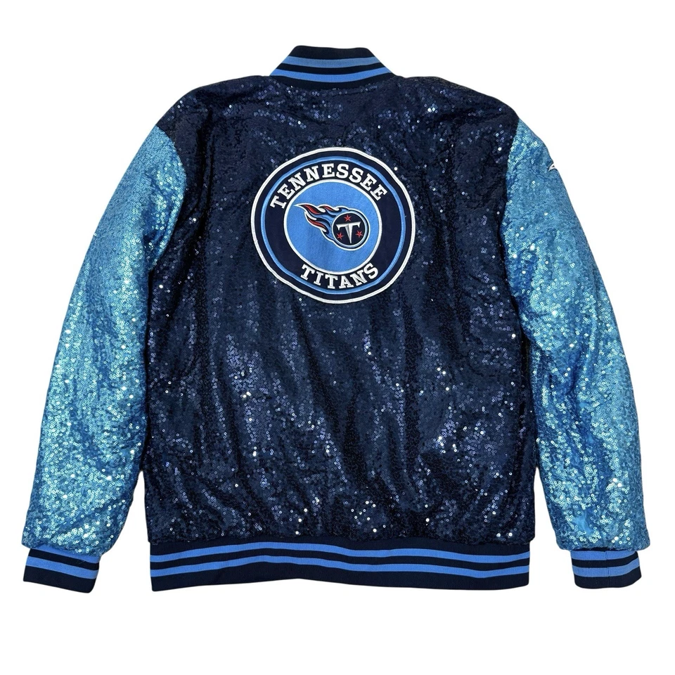 Chaqueta Universitaria Personalizada Tennessee Titans NFL Lentejuelas Para Mujer Talla XL Brillante Brillante Foto 2 de 4
