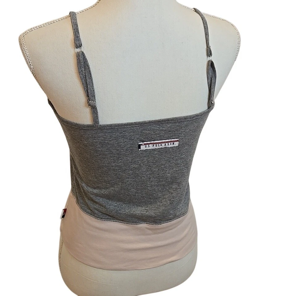 Camiseta sin mangas US Polo Assn gris rubor rosa camisola correa de espagueti Y2K - talla pequeña Foto 4 de 4