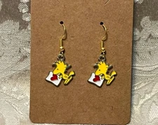 Woodstock Snoopy Gold Loop Enamel Drop Dangle Adorable Earring Set