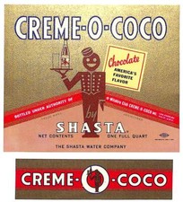 Creme-O-Coco Shasta Chocolate Paper Label NOS Scarce VGC Gilt Los Angeles