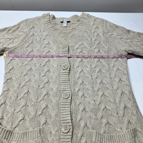 Denim & Co Cable Chunky Knit Long Button Up V Neck Sweater Cardigan Tunic Size L - Picture 7 of 11