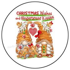30 CHRISTMAS WISHES GINGERBREAD KISSES ENVELOPE SEALS LABELS FAVOR STICKERS 1.5"