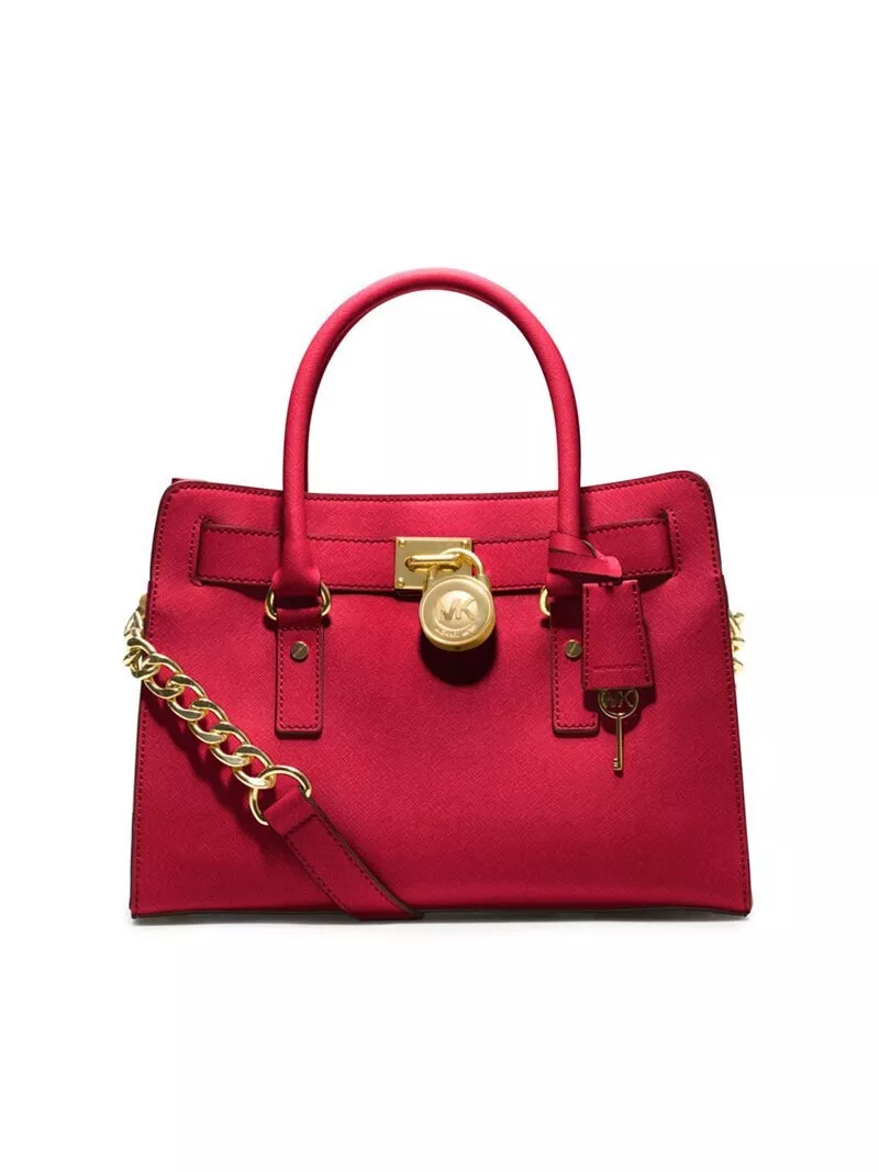 MICHAEL KORS HAMILTON SATCHEL SAFFIANO LEATHER E W East West red retail 498.00