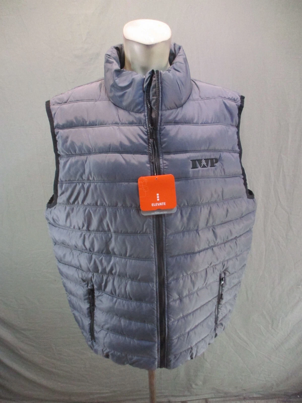 NWT ELEVATE Size XL Mens Gray Full Zip Stand Collar Pocket Insulated Vest 882
