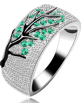 Black Branch Green Tree Leaf Art DecoRing (Y524) Size S