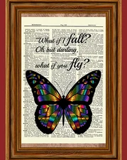 Inspirational Butterfly Dictionary Art Print Poster Book Picture Fly Fall Quote