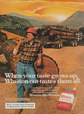 1979 Winston Cigarettes - Logger Smoke Break - Log Truck Yard Loader - Print Ad