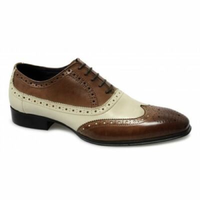 Handgefertigte Herrenschuhe zweifarbig braun & cremeweiß Brogue Oxford Budapester formell