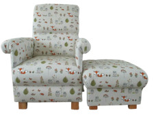 Fryetts Woodland Animals Fabric Chair & Footstool Nursery Beige Armchair Foxes