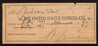 United States Express Co. 1904 Sellersville Waybill Freight Payment Receipt