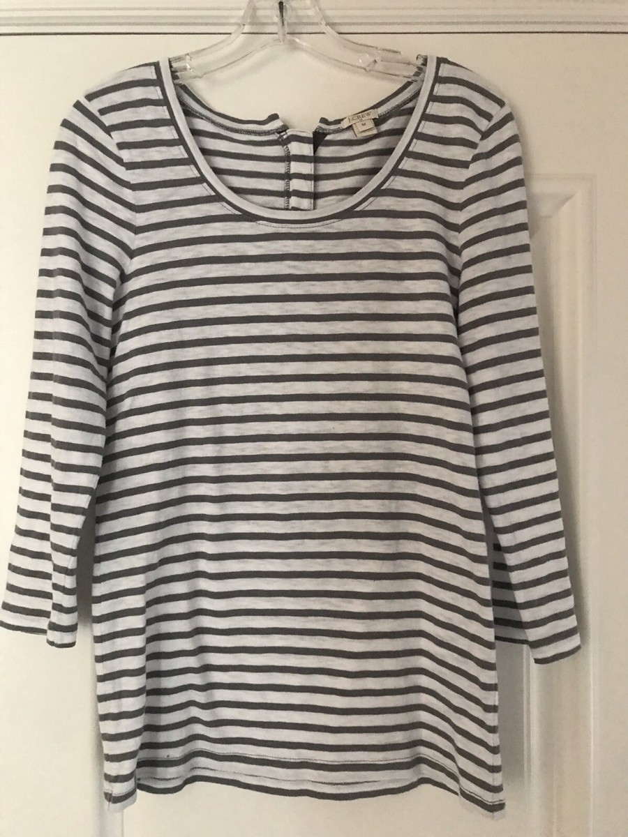 J.CREW FACTORY 3/4 Sleeve Zip Back Gray/White Stripe Top M | eBay