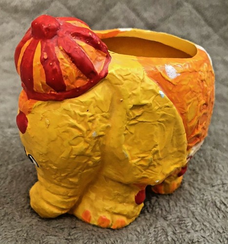 Lindo elefante circo amarillo naranja con gorro candelabro y vela vintage - Imagen 3 de 12