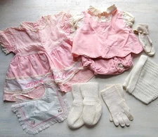 Vintage Baby Doll Clothes Little Miss America Pink White Hat Gloves Bib Lot